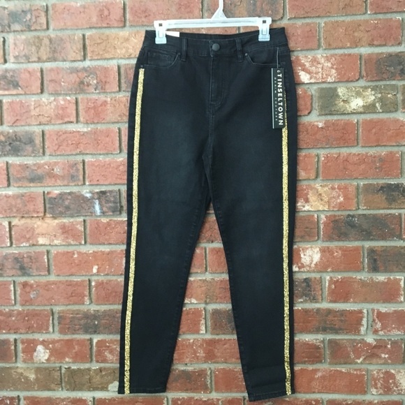 Tinseltown Gold Stripe Black Skinny Jeans - Picture 8 of 9